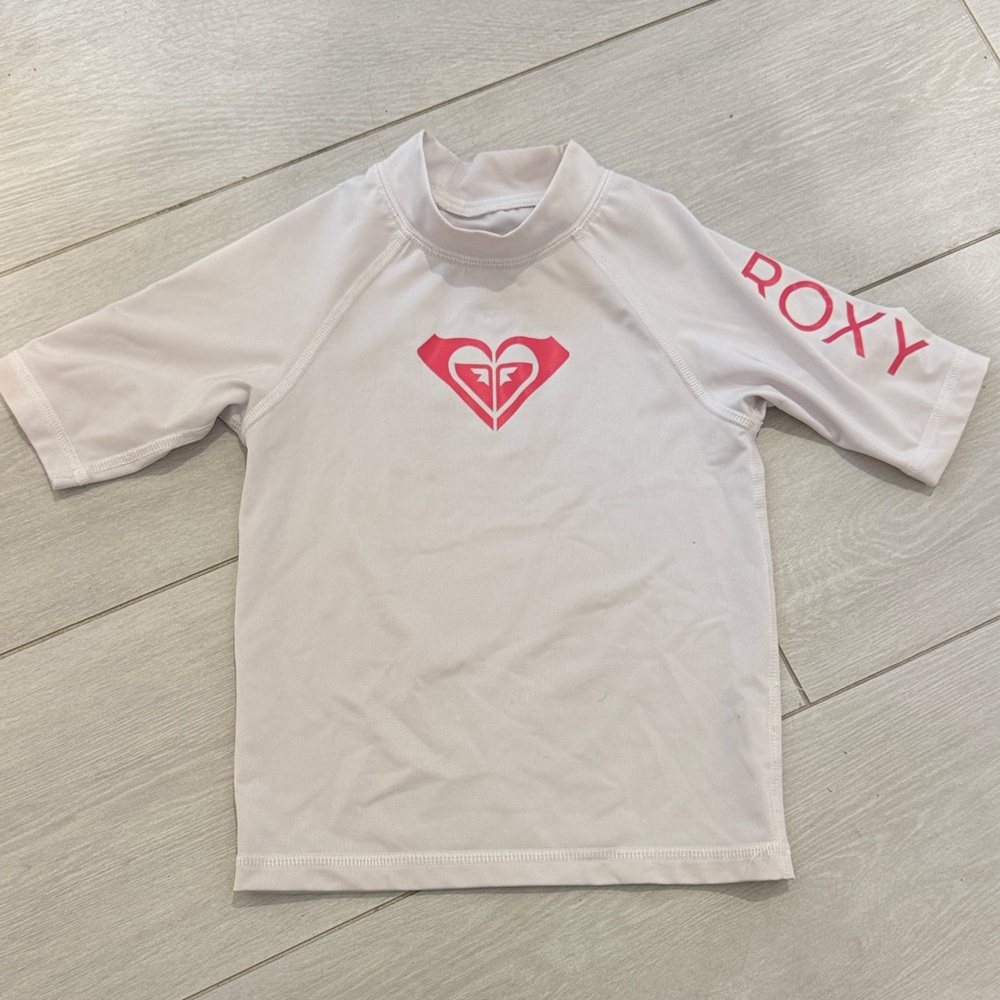 Roxy White Rash Guard with Pink Logo